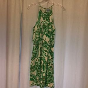 Green and white paisley dress